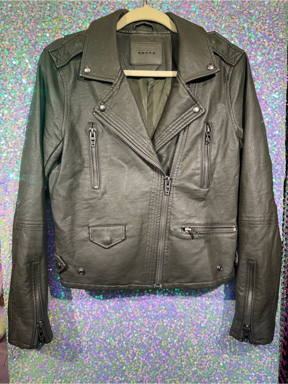 Blank NYC Olive Green Faux Vegan Leather Moto Zip Jacket
